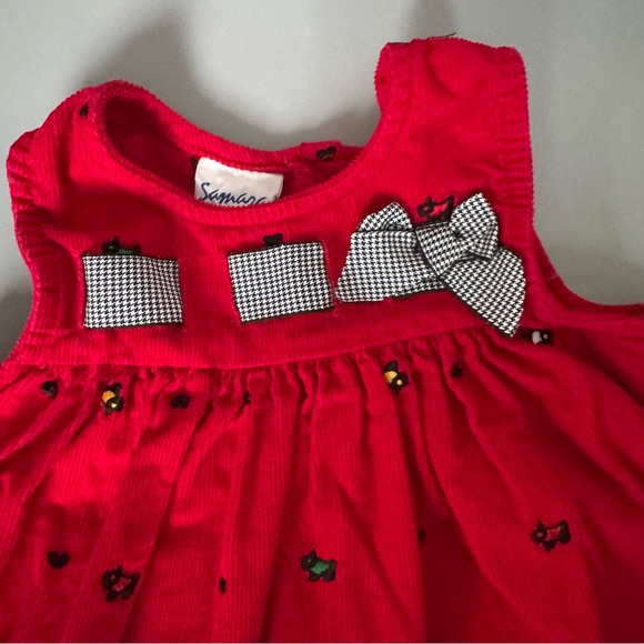 ❤️3/$30 Vintage Samara Baby Girl Red Corduroy Jumper Dress Scottie Dogs - 18M - Picture 2 of 7